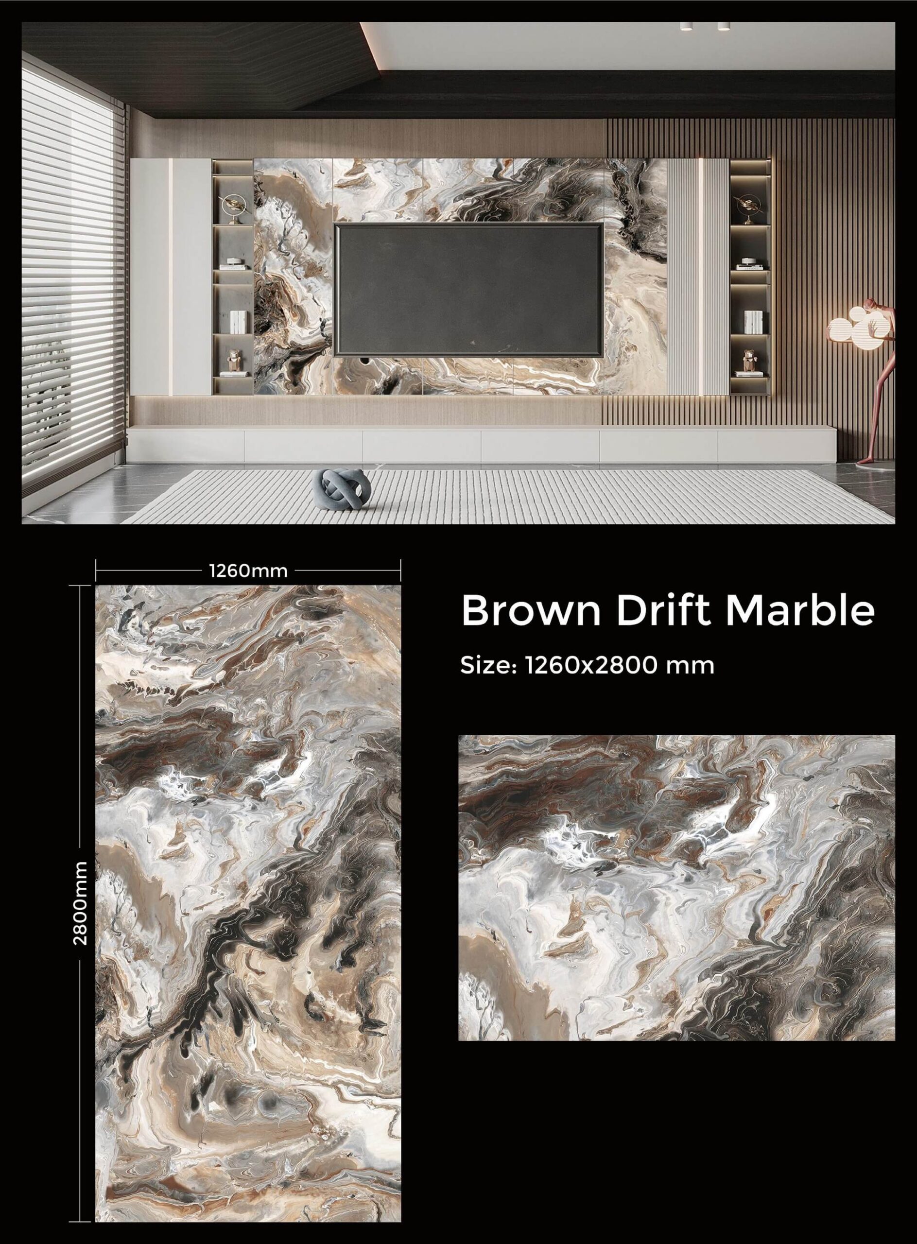 Brown Drift Marble Luxury UV Marble Wall Panels